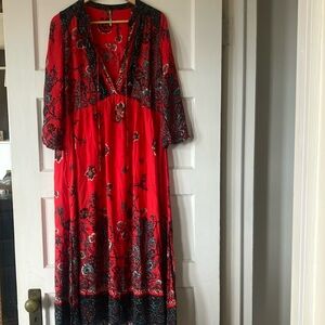 Red and Black Floral Maxi Dress